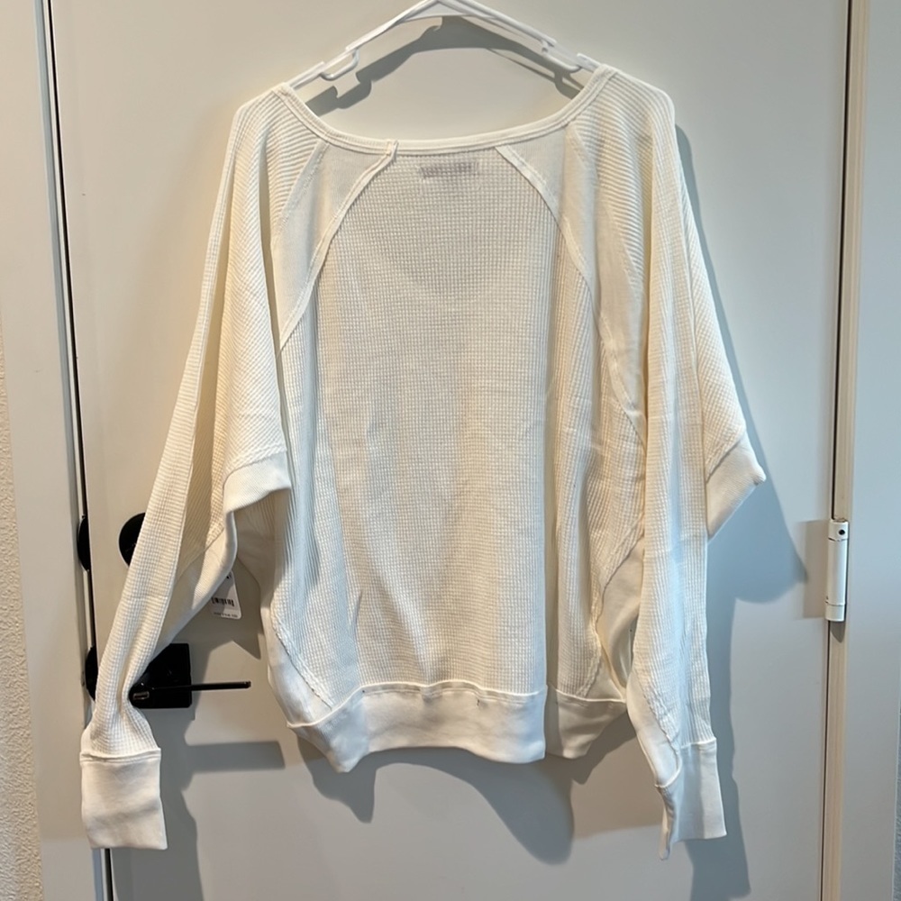 NWT Free People Santa Clara Thermal Long Sleeve V Neck Top Alabaster Small - Picture 2 of 5